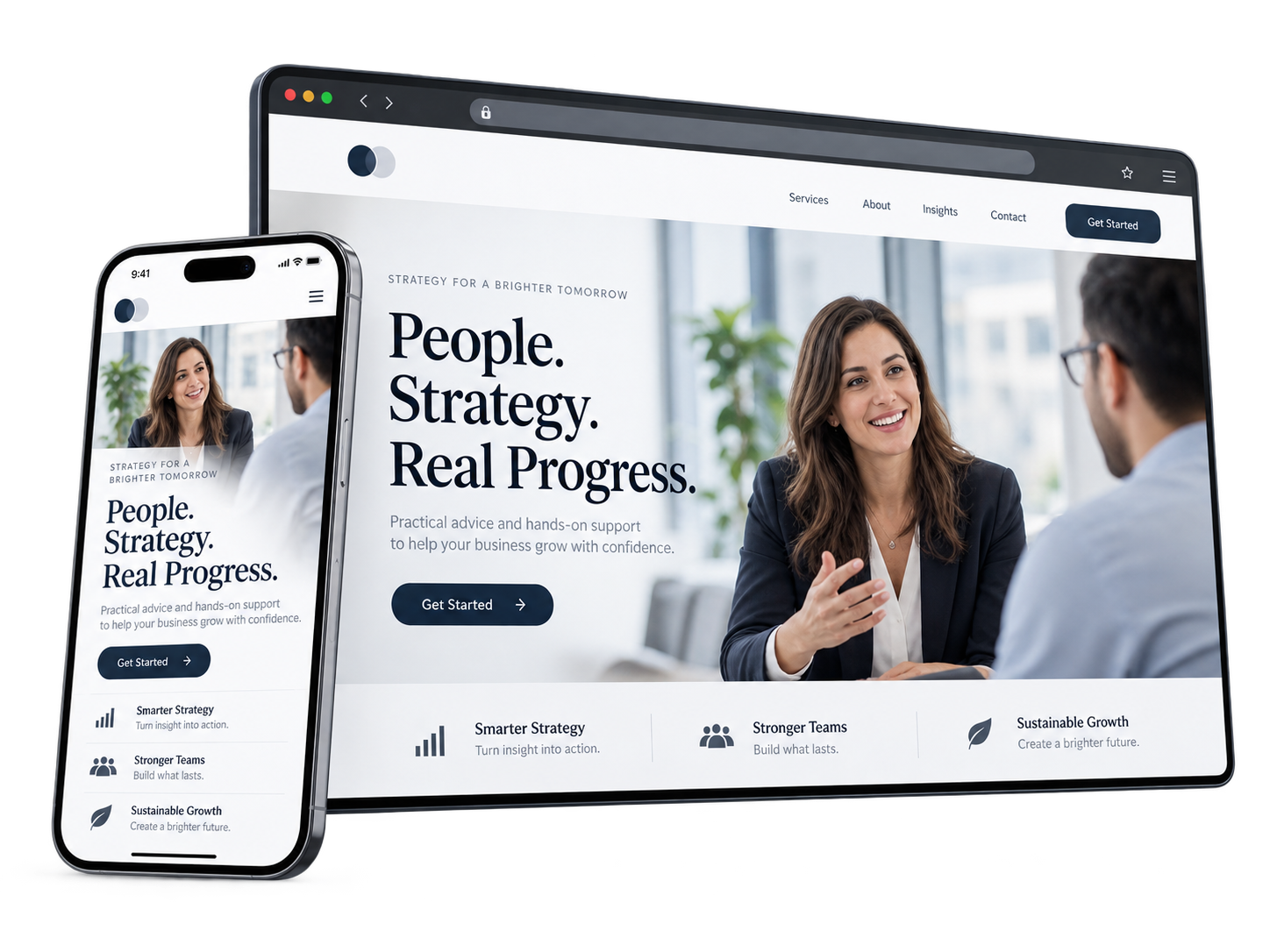 A small-business website we built, shown on a laptop-style screen and a phone