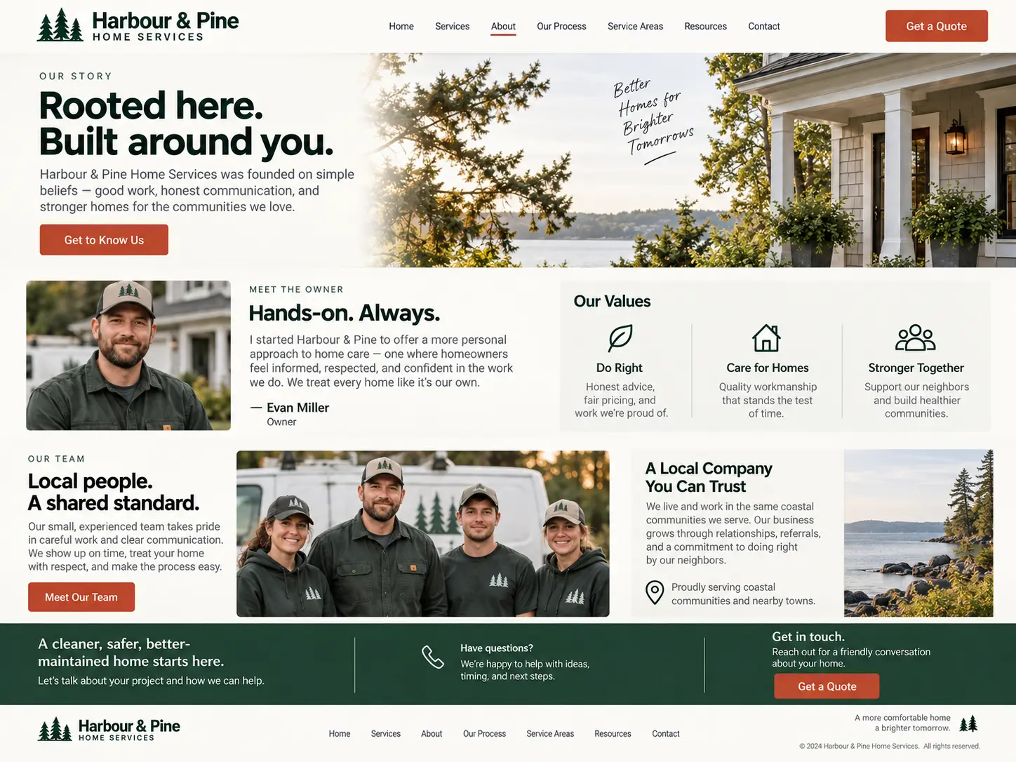 The About page of a sample home-services website from our template library