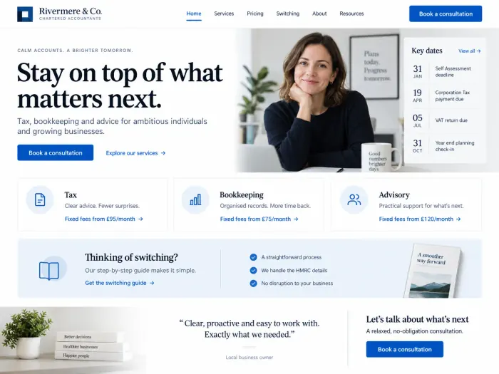 Sample accounting website homepage