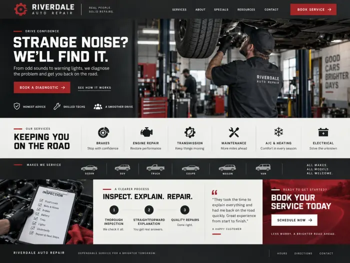 Sample automotive website homepage