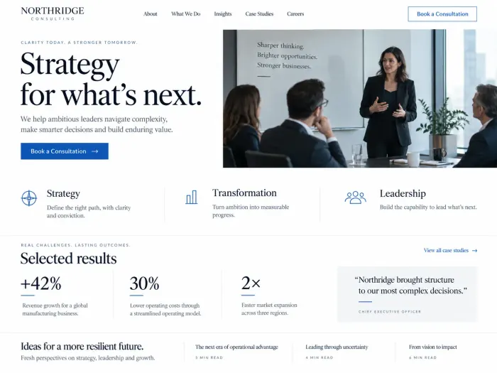 Sample consulting website homepage