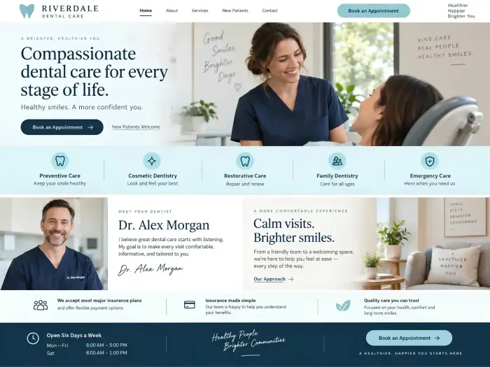 Sample dental website homepage