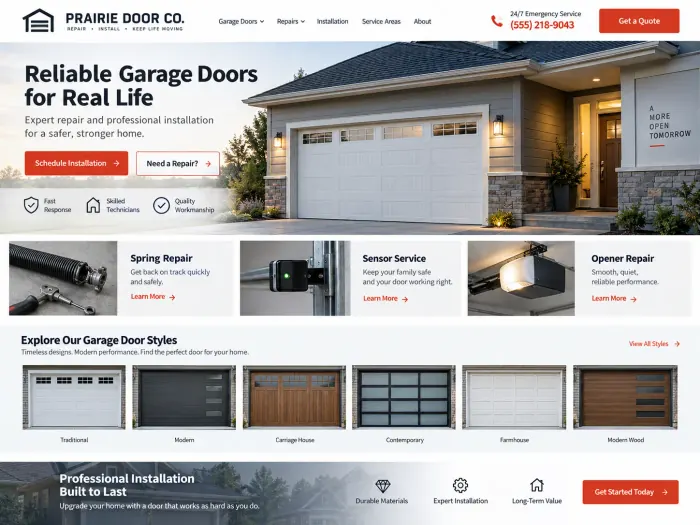 Sample garage doors website homepage