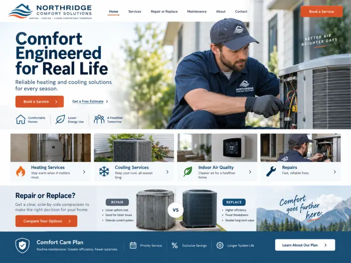 Sample hvac website homepage