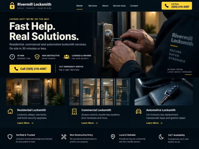 Sample locksmith website homepage