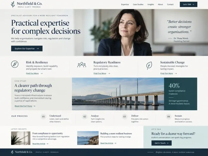 Sample professional services website homepage
