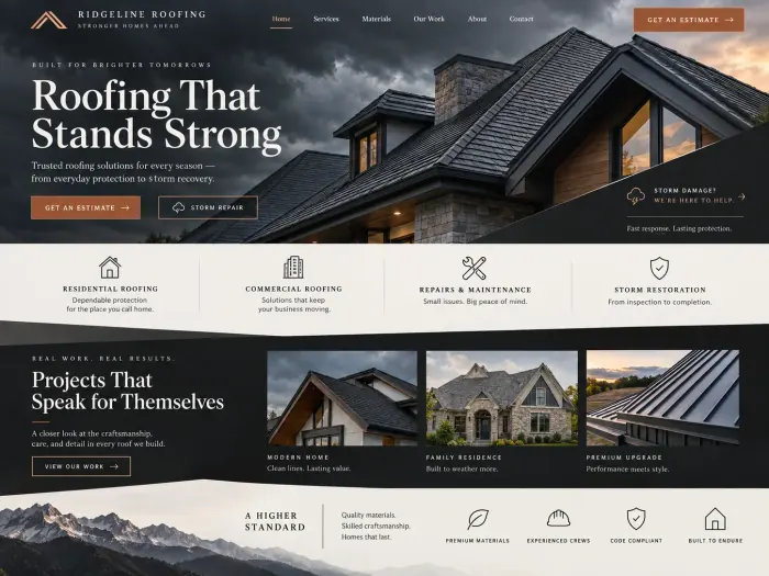 Sample roofing website homepage