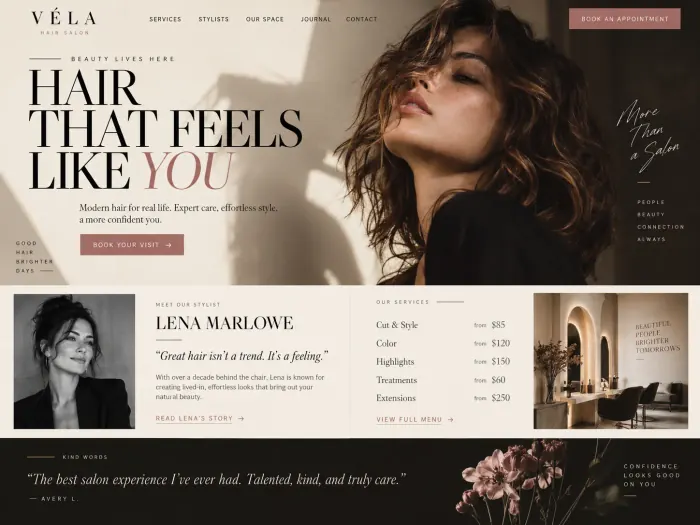 Sample hair & beauty website homepage